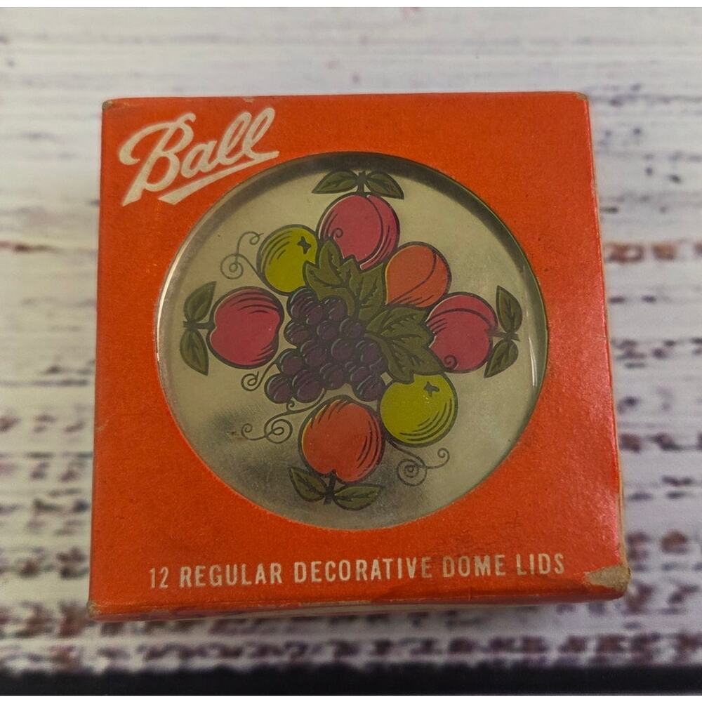 Vintage Ball Decorative Done Jar Lids 12 Regular Fruit Design NOS